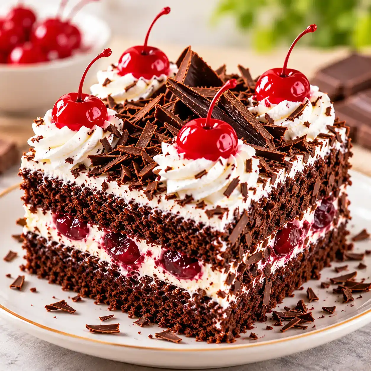Black Forest Pastry — A rich and indulgent chocolate pastry layered with smooth whipped cream at Apna Bazar - Eatery
